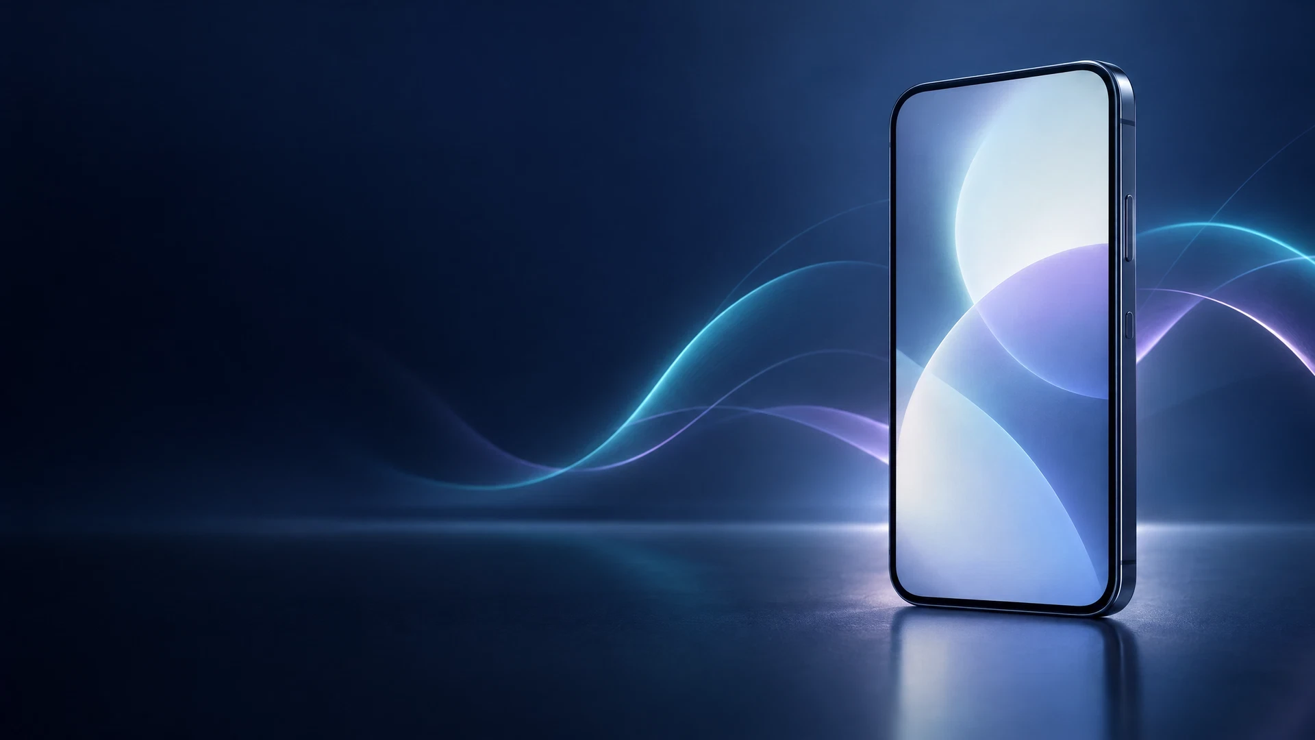 Unbranded phone surrounded by soft abstract signal waves